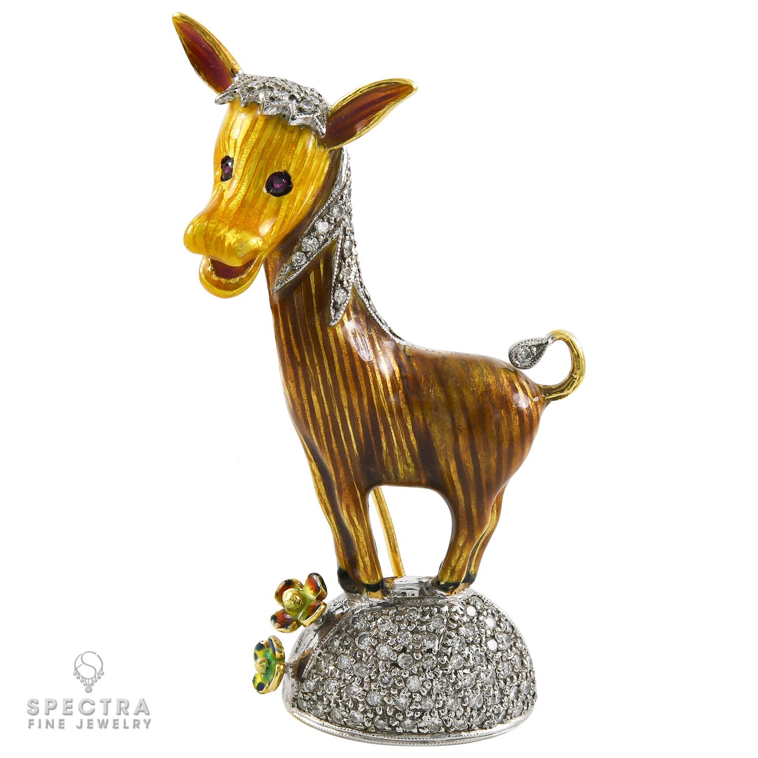 Broche contemporaine en émail diamantée représentant un âne Excellent état - En vente à New York, NY