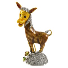 Contemporary Enamel Diamond Figural Donkey Brooch