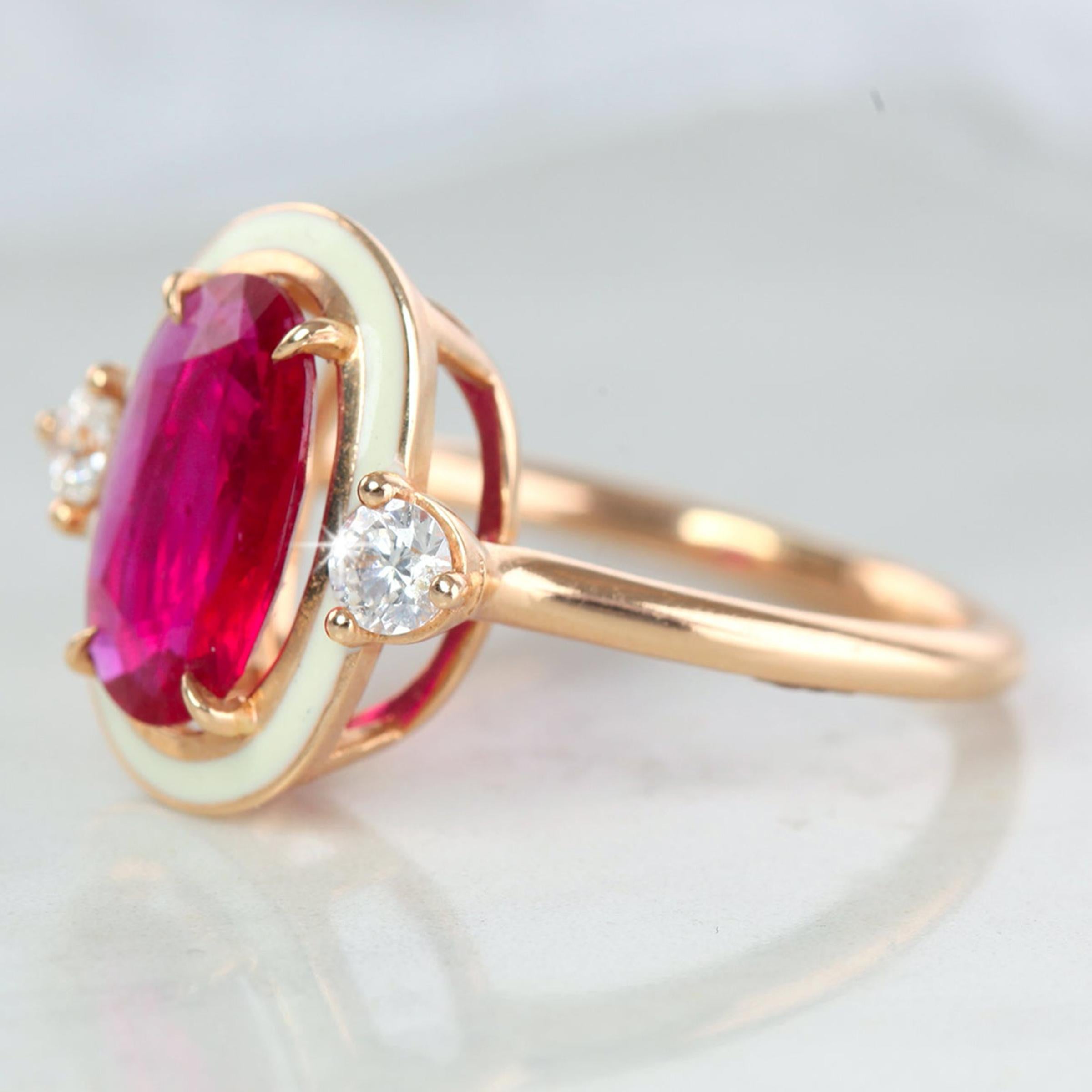 Diamond Ruby Enameled Art Deco Style Cocktail Ring In New Condition In ISTANBUL, TR