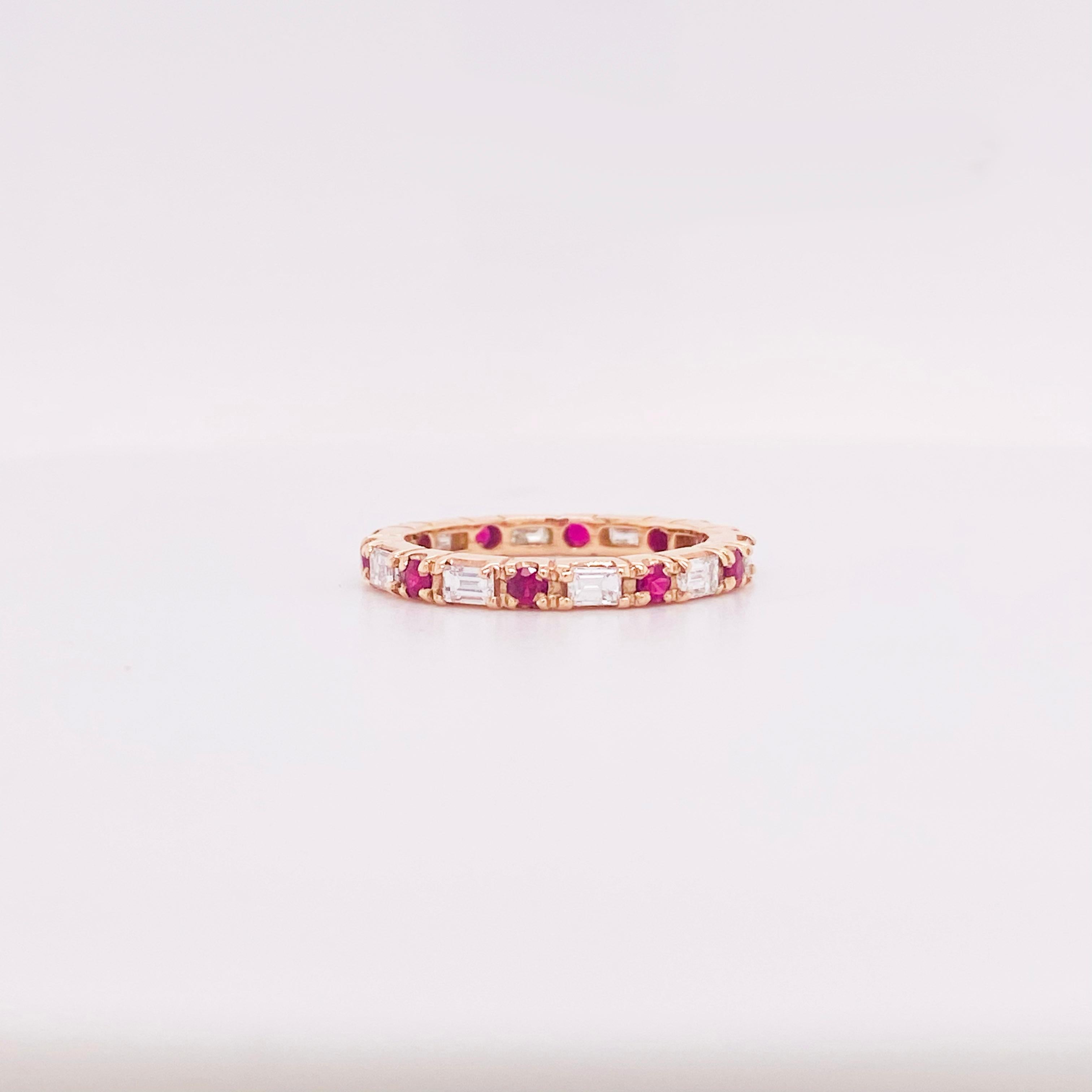 For Sale:  Diamond & Ruby Eternity Band 14K Rose Gold 1ct Diamond Gemstone Eternity Ring 4