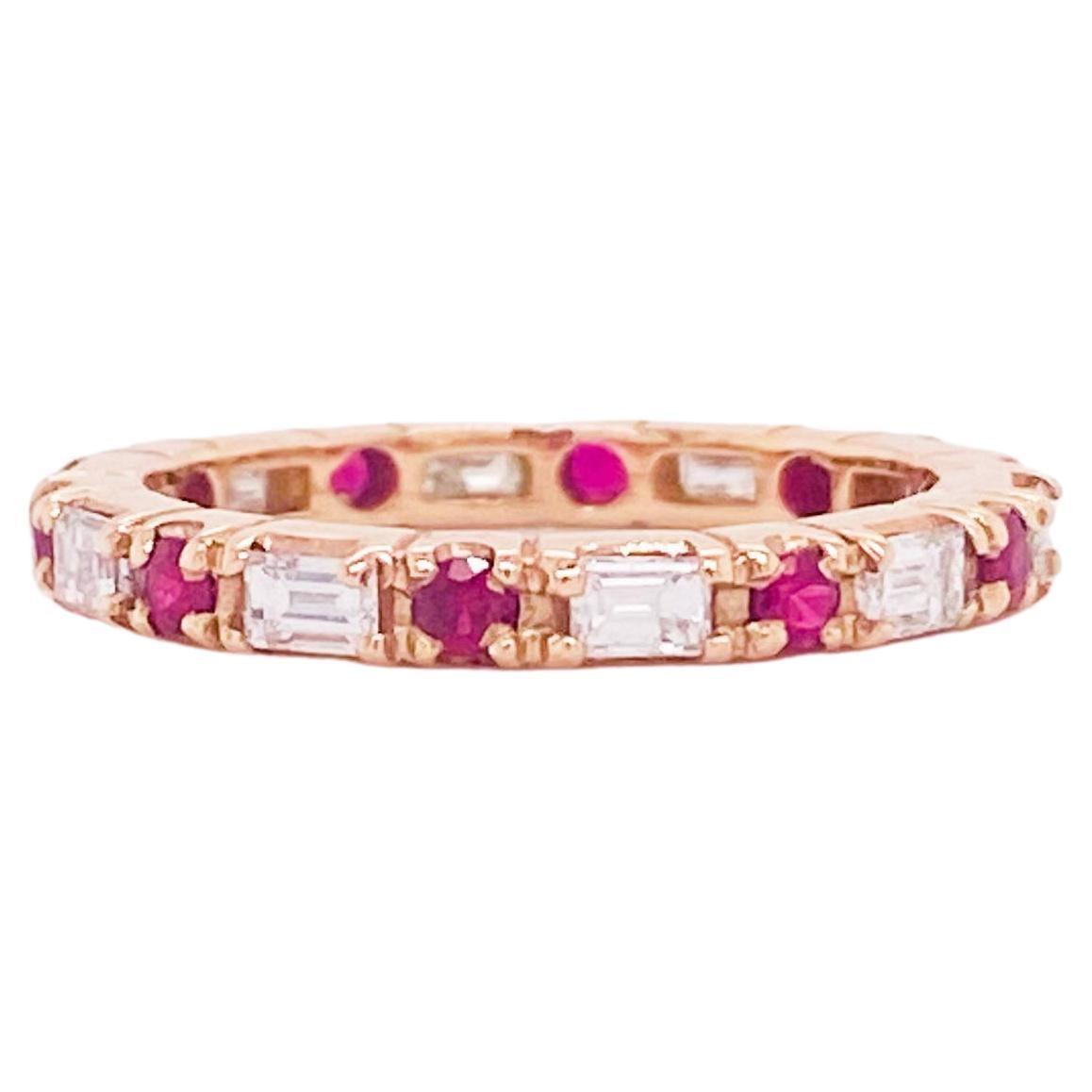 For Sale:  Diamond & Ruby Eternity Band 14K Rose Gold 1ct Diamond Gemstone Eternity Ring