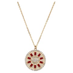Diamond & Ruby Evil Eye Pendant Necklace In 14K Yellow Gold