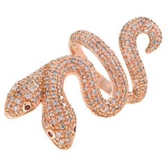 Diamond & Ruby Eye Pave Set Double Headed Snake 18K Rose Gold Ring