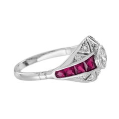 Diamond & Ruby Fancy Cut Vintage Inspired Art Deco Style Bombay White Gold Ring