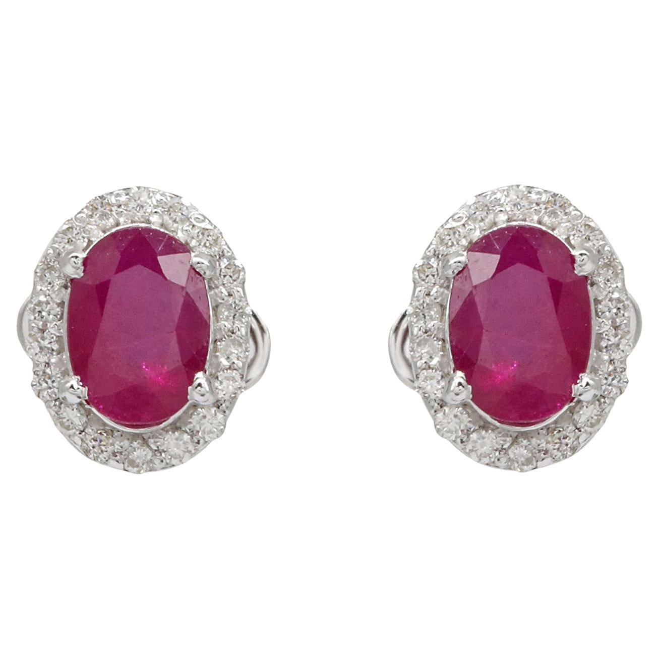18k gold 0.23cts Diamond & 1.65cts Ruby Earring For Sale