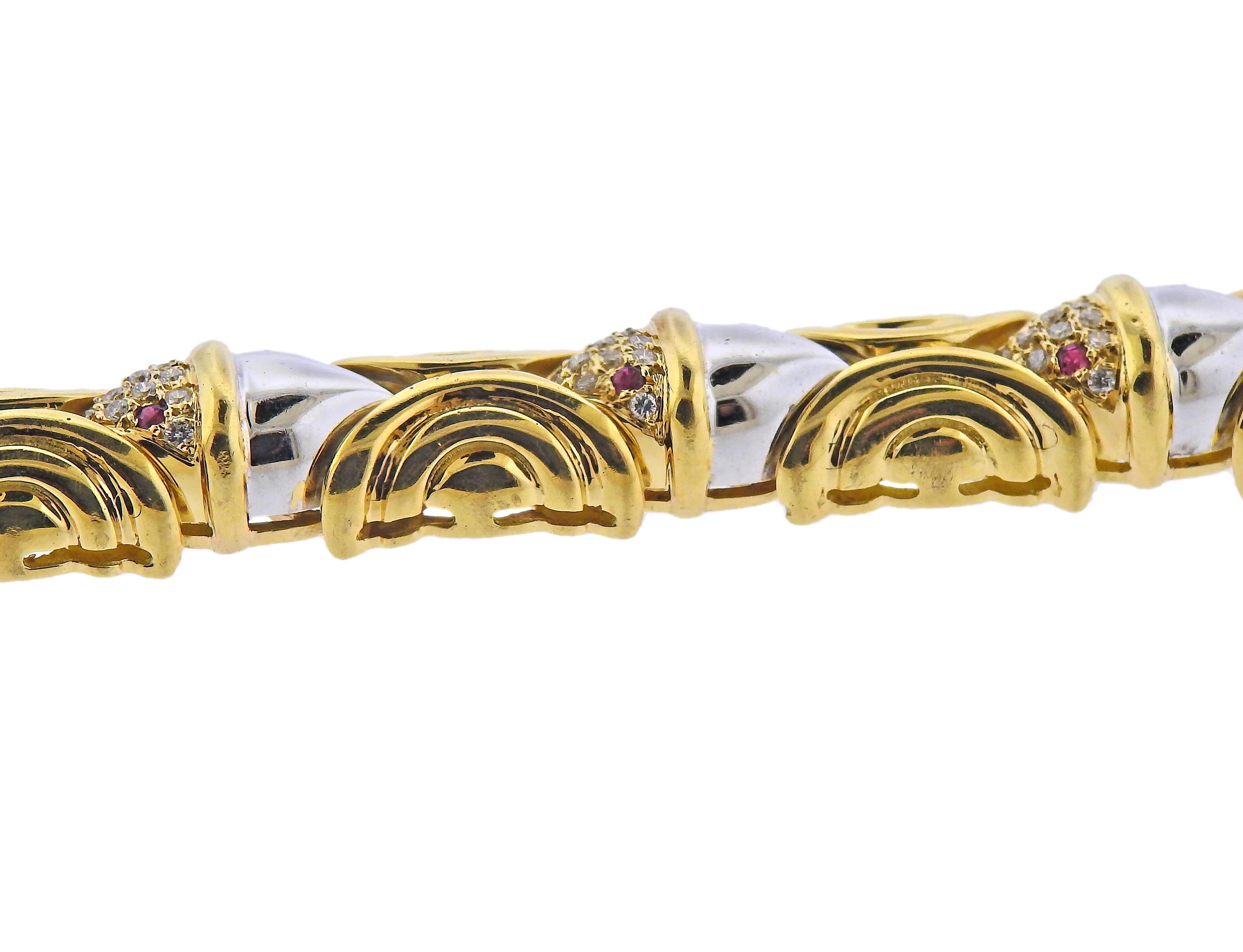 Taille ronde Bracelet poisson en or avec diamants et rubis en vente