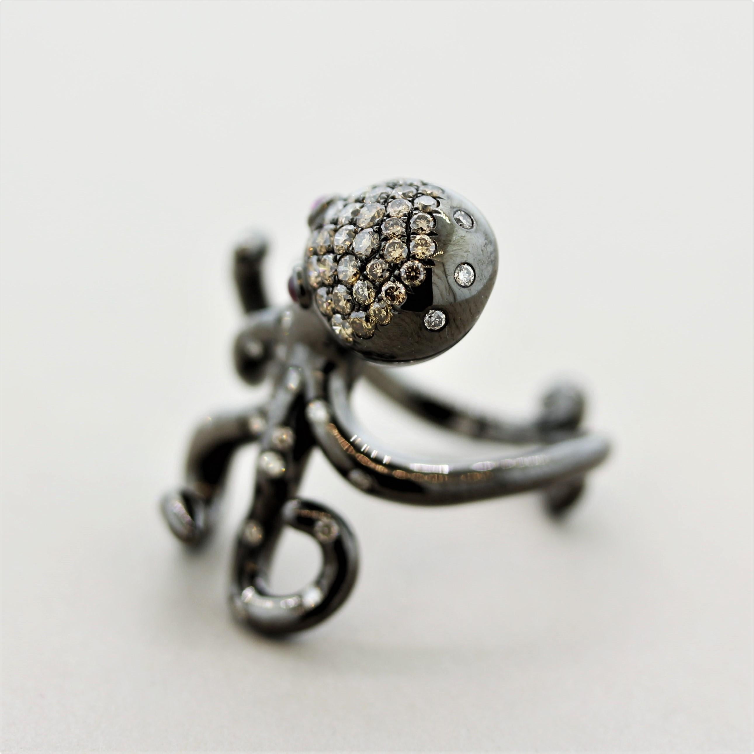 Taille ronde Bague octope en or et rhodium en vente