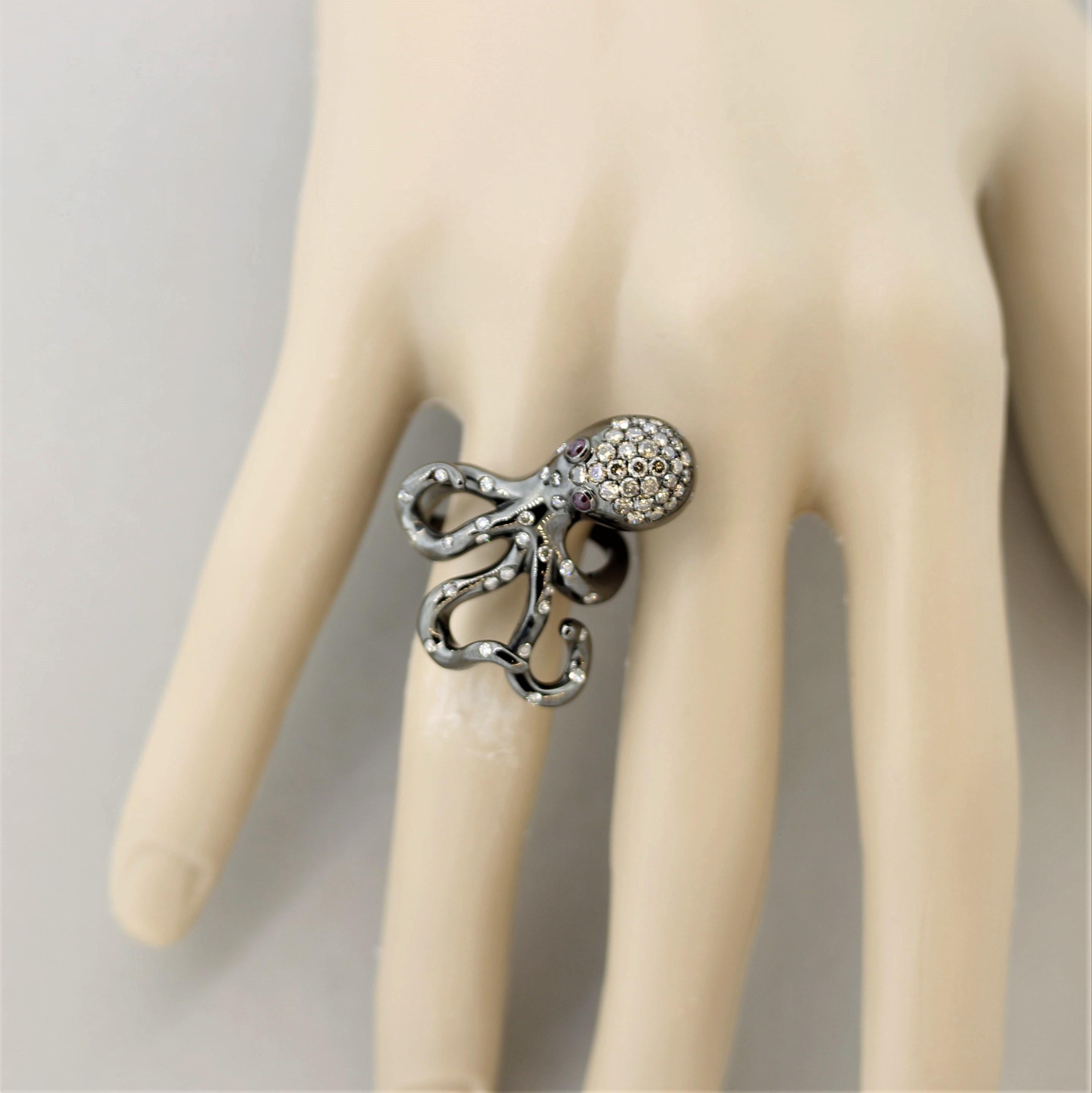 Bague octope en or et rhodium en vente 1