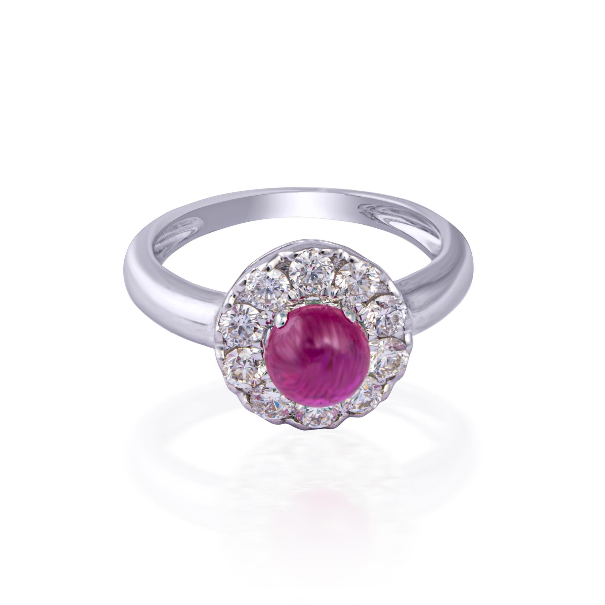 18k gold 0.69cts Diamond & 1.30cts Ruby Ring In New Condition In jaipur, IN