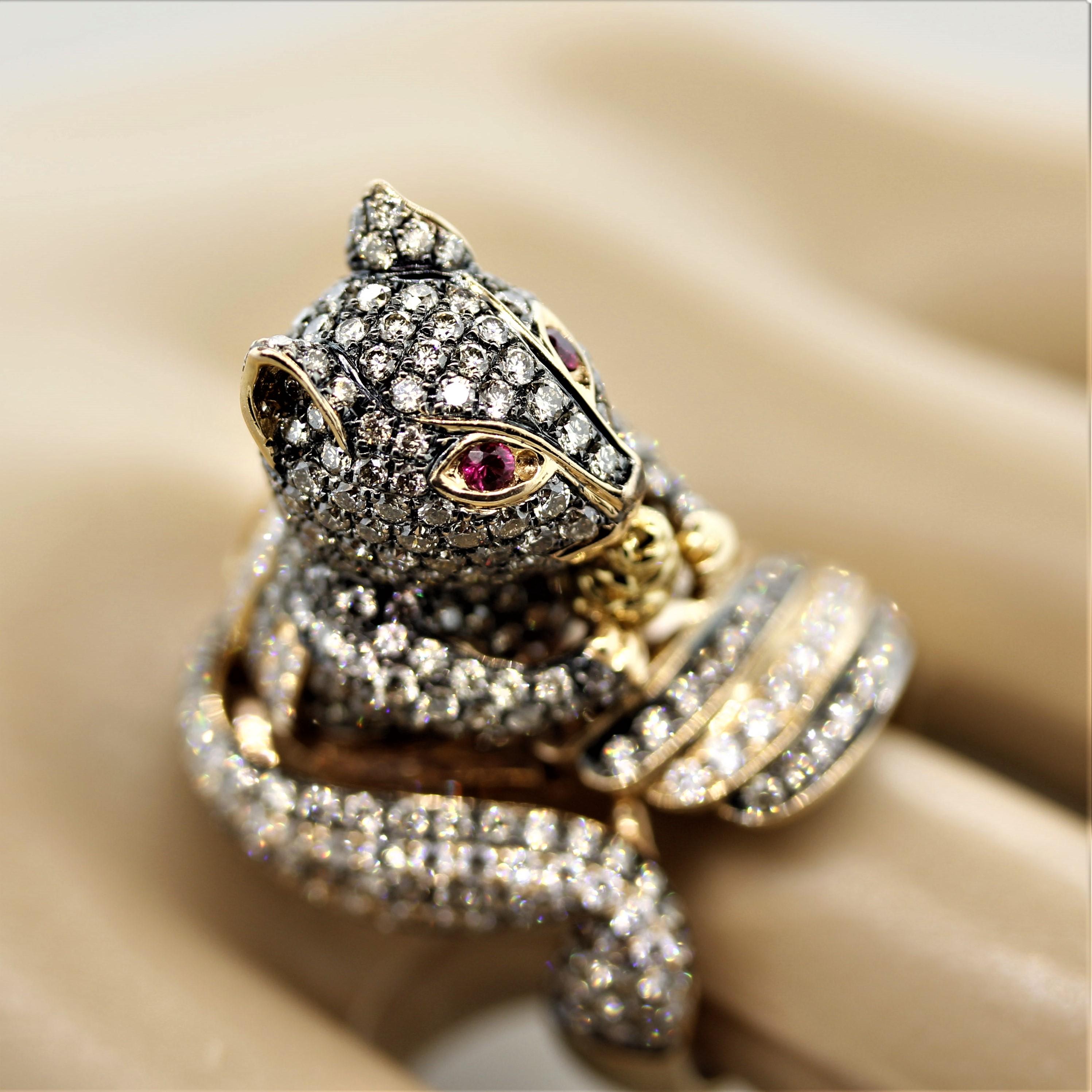 Diamond Ruby Gold Squirrel Ring In New Condition In Beverly Hills, CA