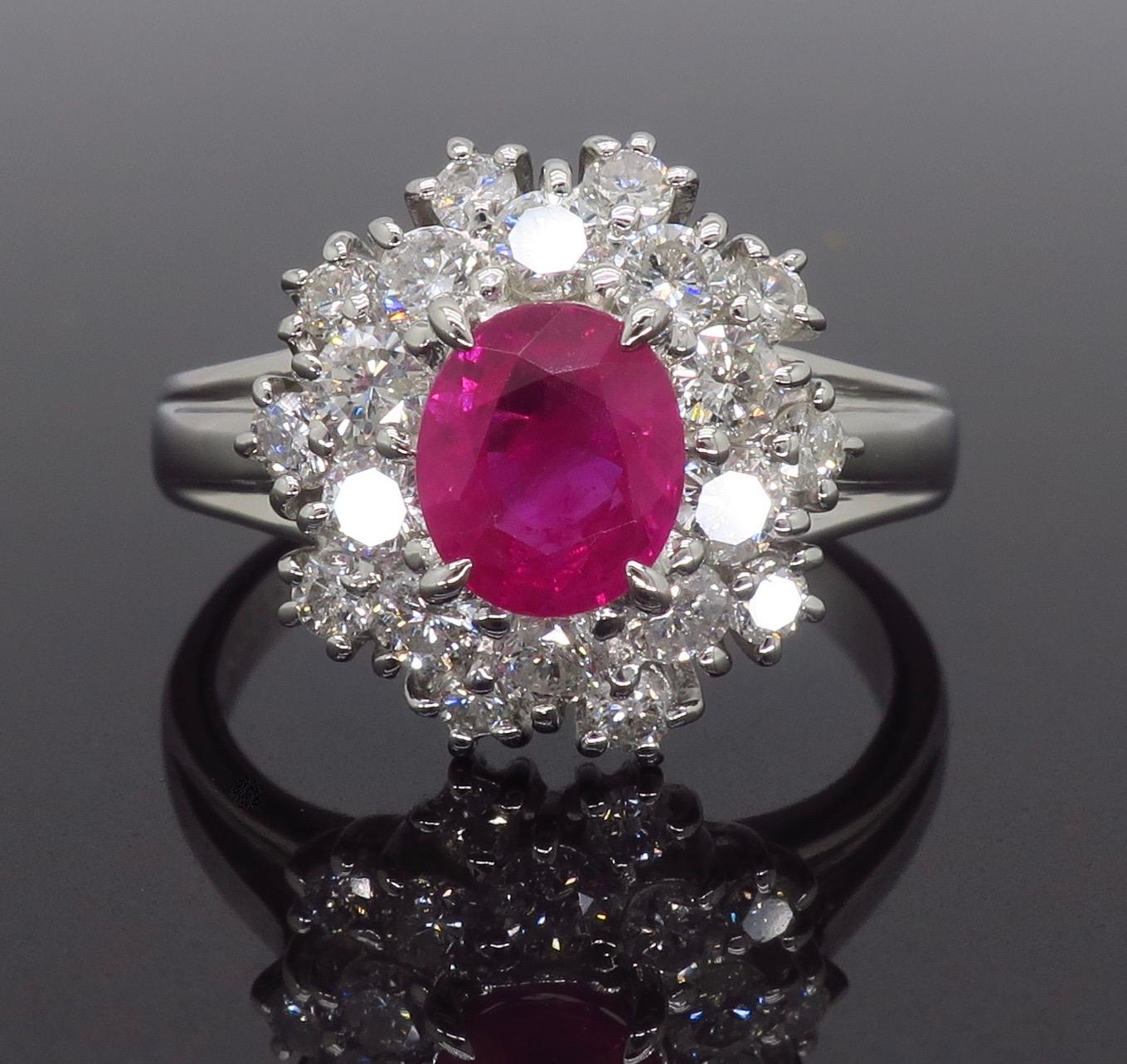 Diamond and Ruby Halo Ring In New Condition In Webster, NY
