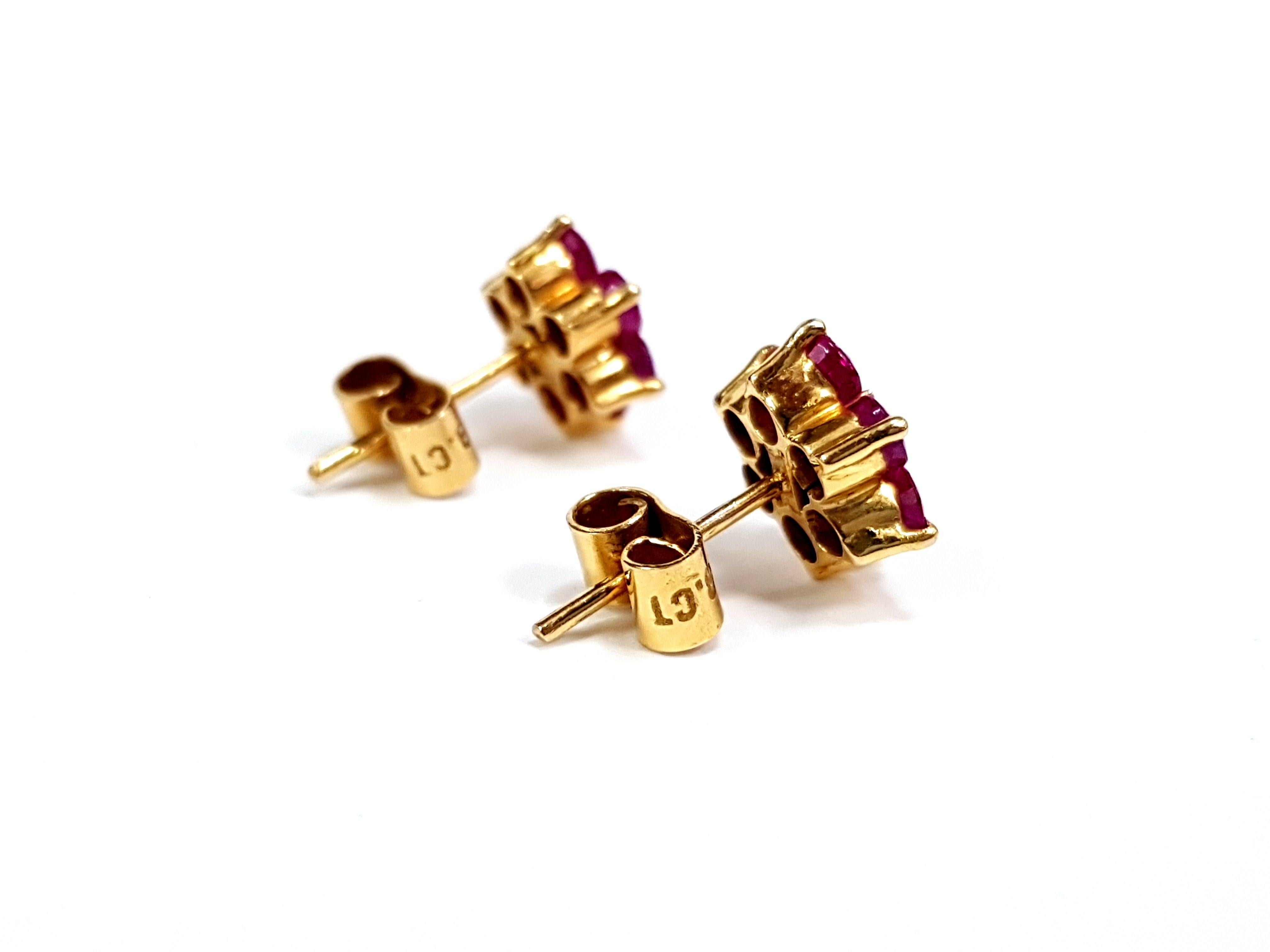 Ruby Diamond Cluster Handmade Daisy Flower 18 Karat Gold Studs Artisan Earrings 1