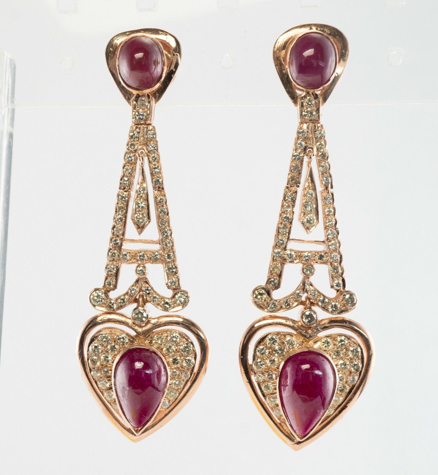 Donna Orecchini a cuore con diamante e rubino in oro rosa 18 carati con pendente in vendita