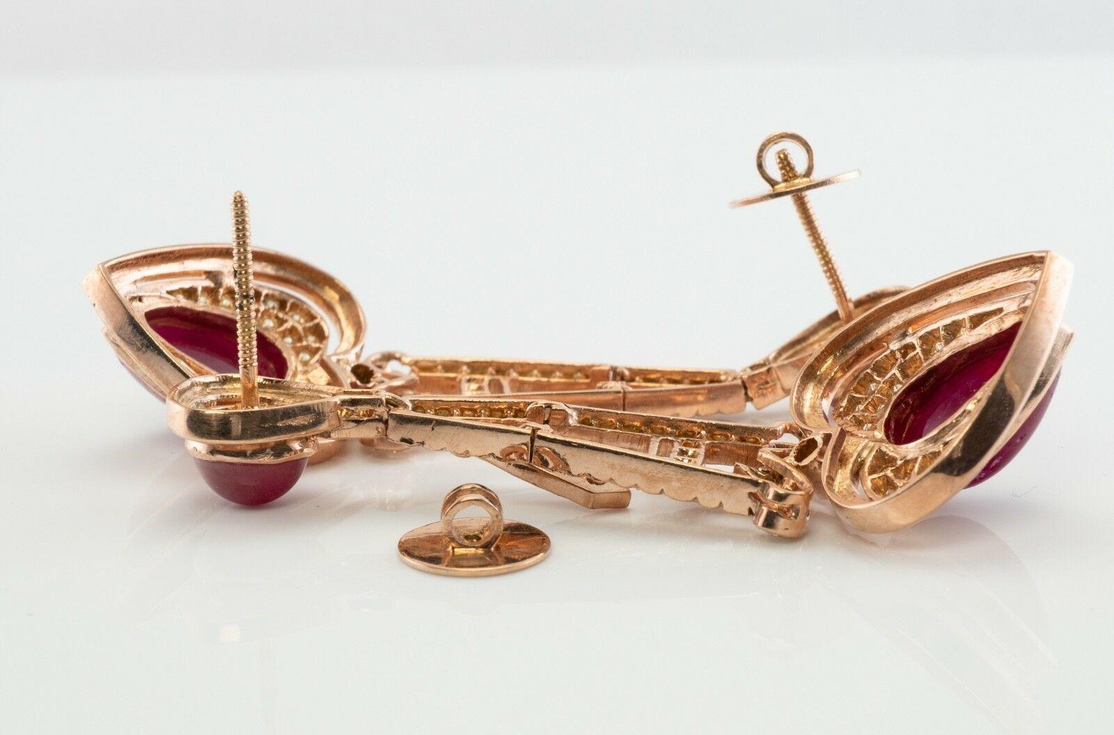 Orecchini a cuore con diamante e rubino in oro rosa 18 carati con pendente in vendita 1