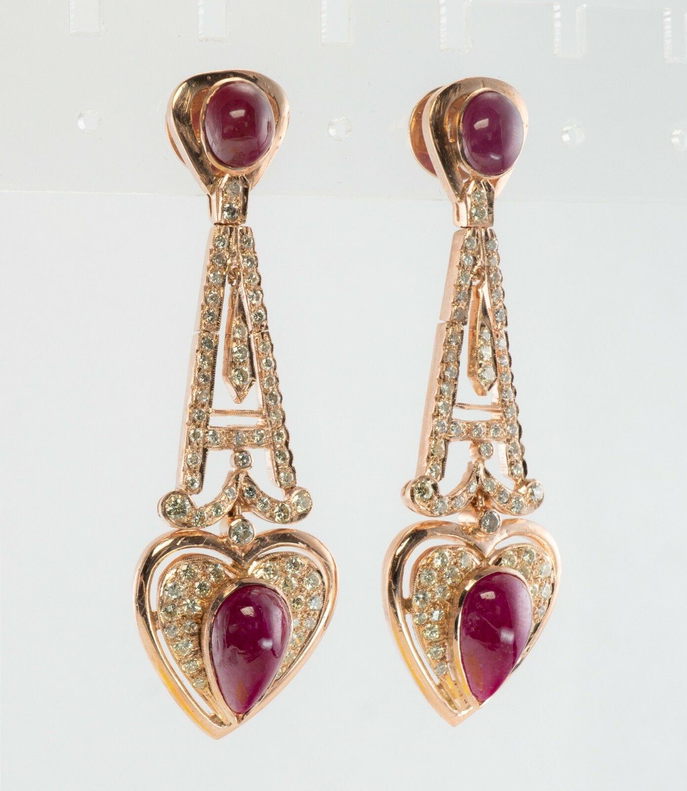 Orecchini a cuore con diamante e rubino in oro rosa 18 carati con pendente in vendita 2
