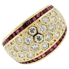 Diamond Ruby Honeycomb Gold Band Ring