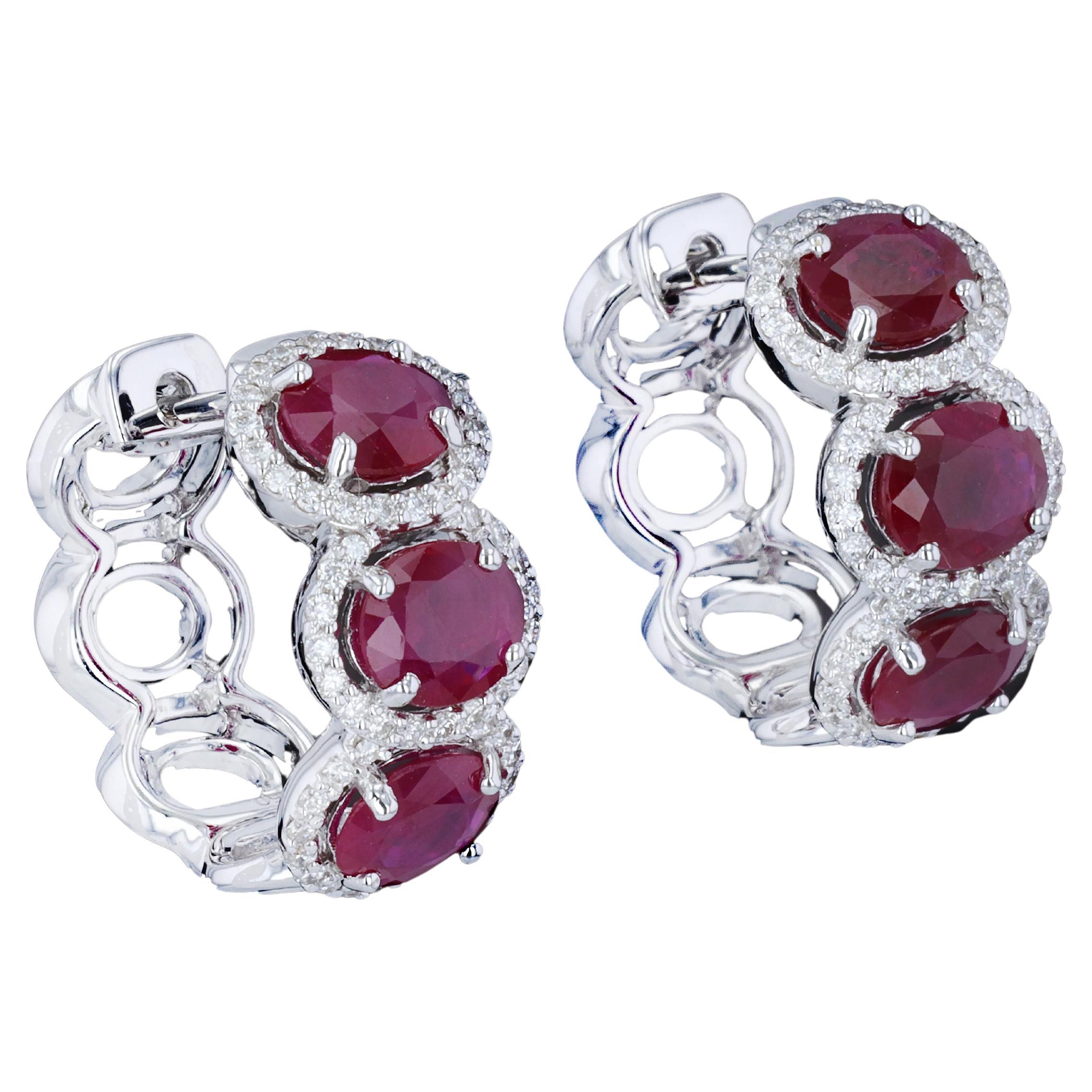 Diamond & Ruby Hoop Earrings