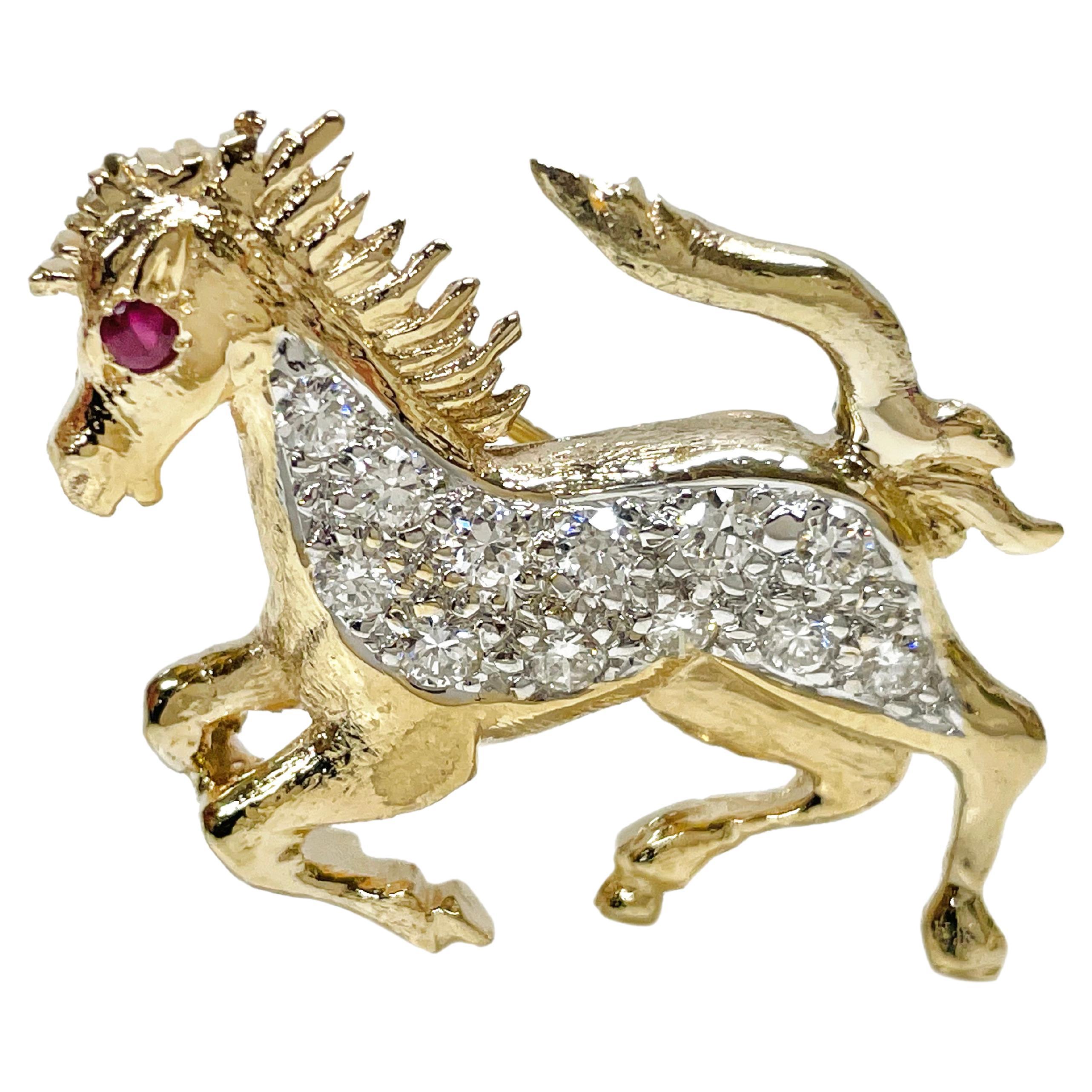 Diamond Ruby Horse Brooch/Pin
