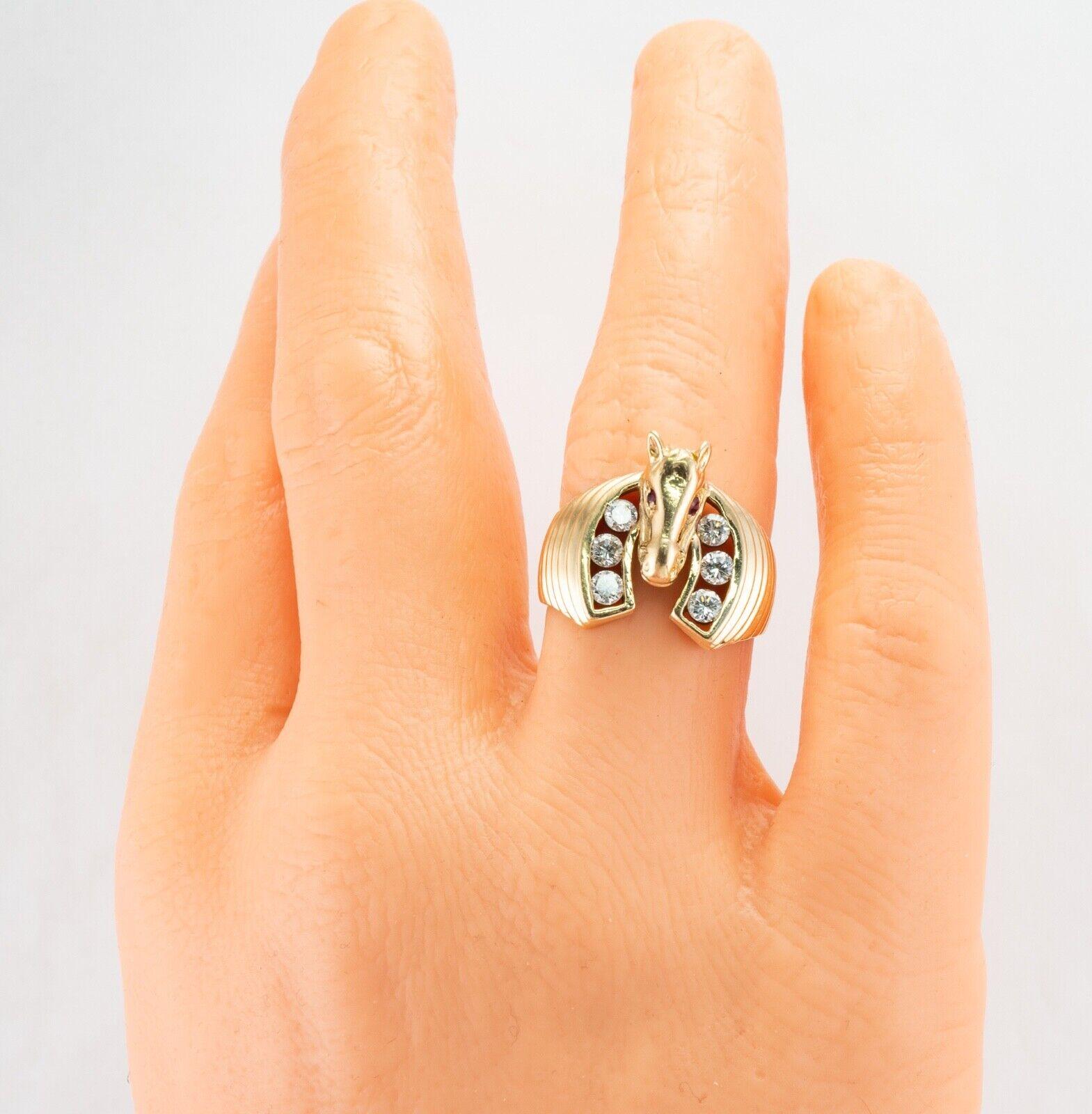 Anillo Caballo Diamante Rubí Oro 14K Anillo Herradura Vintage en venta 3