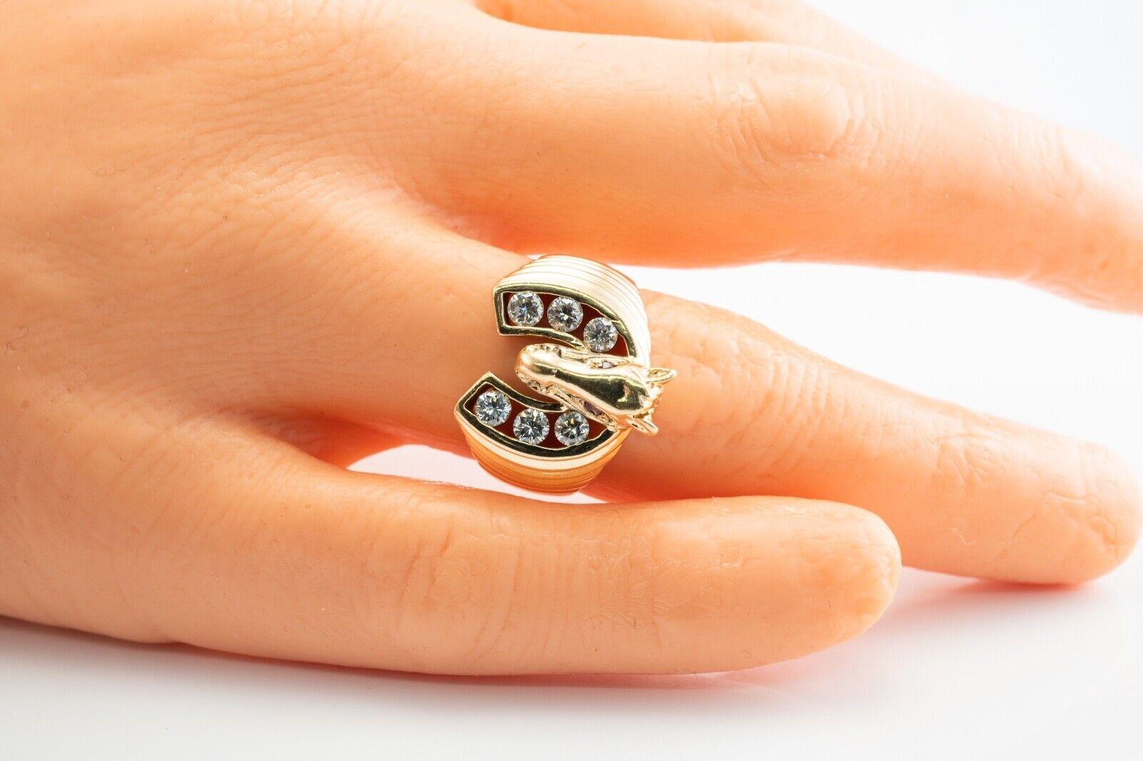 Anillo Caballo Diamante Rubí Oro 14K Anillo Herradura Vintage en Bueno estado para la venta en East Brunswick, NJ