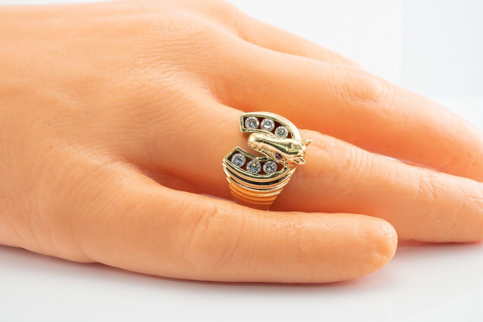 Anillo Caballo Diamante Rubí Oro 14K Anillo Herradura Vintage en venta 1