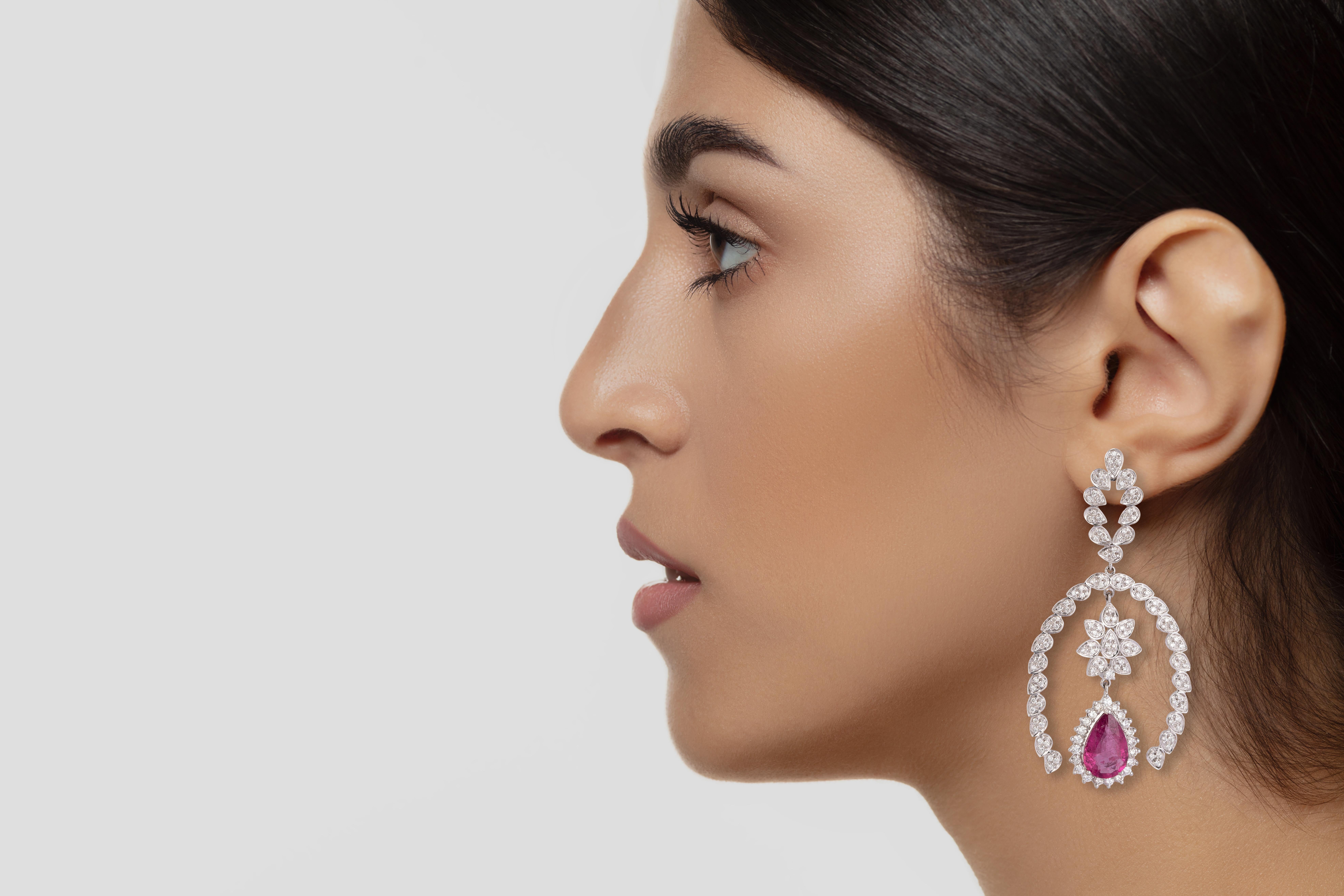 Women's Diamond Ruby Light Earring in 18k gold  For Sale