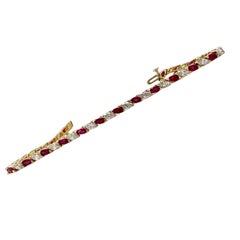 Diamond Ruby Marquise 14 Karat Yellow Gold Line Tennis Bracelet