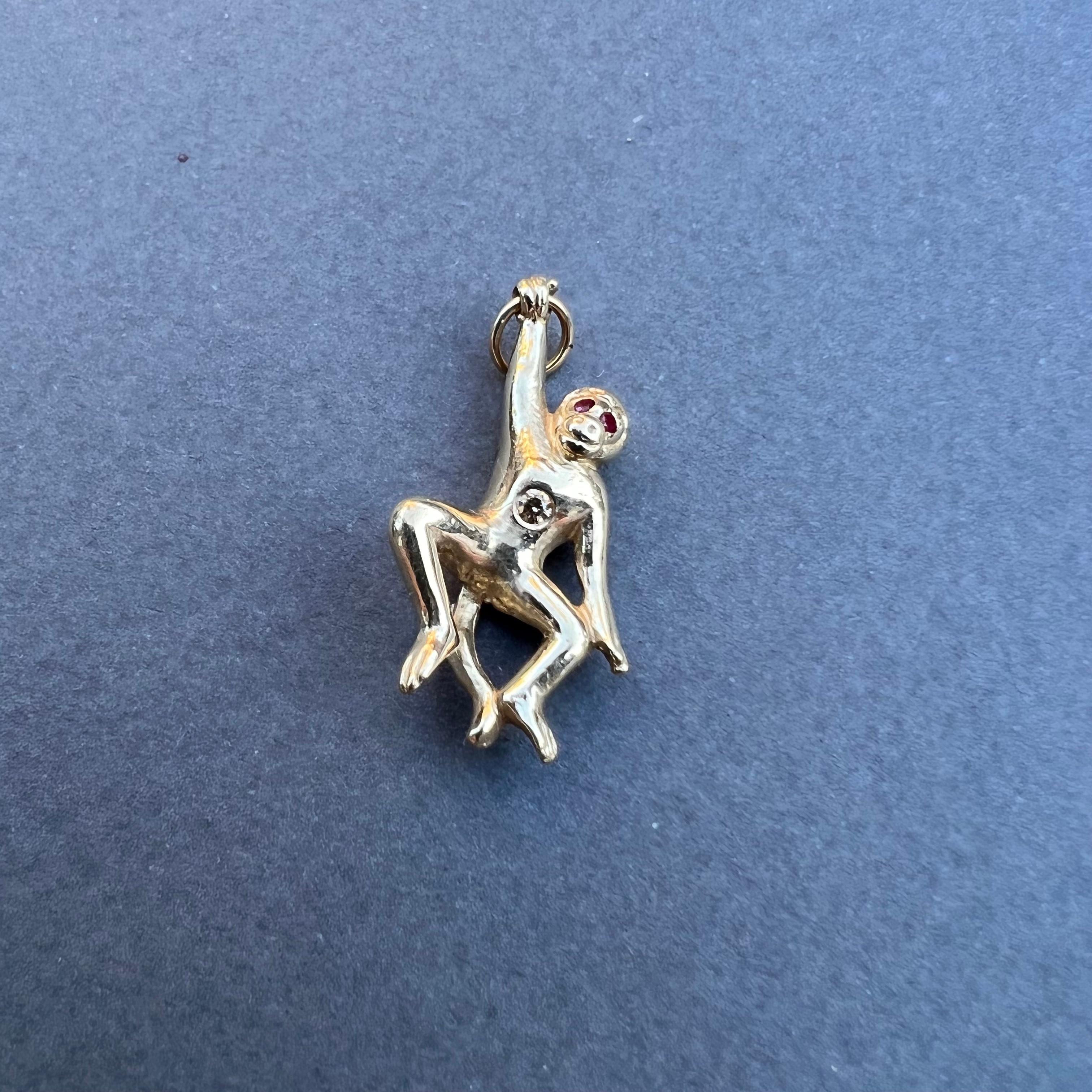 Diamant-Rubin-Affen-Anhänger aus massivem Gold mit Tierschmuck J Dauphin im Angebot 4