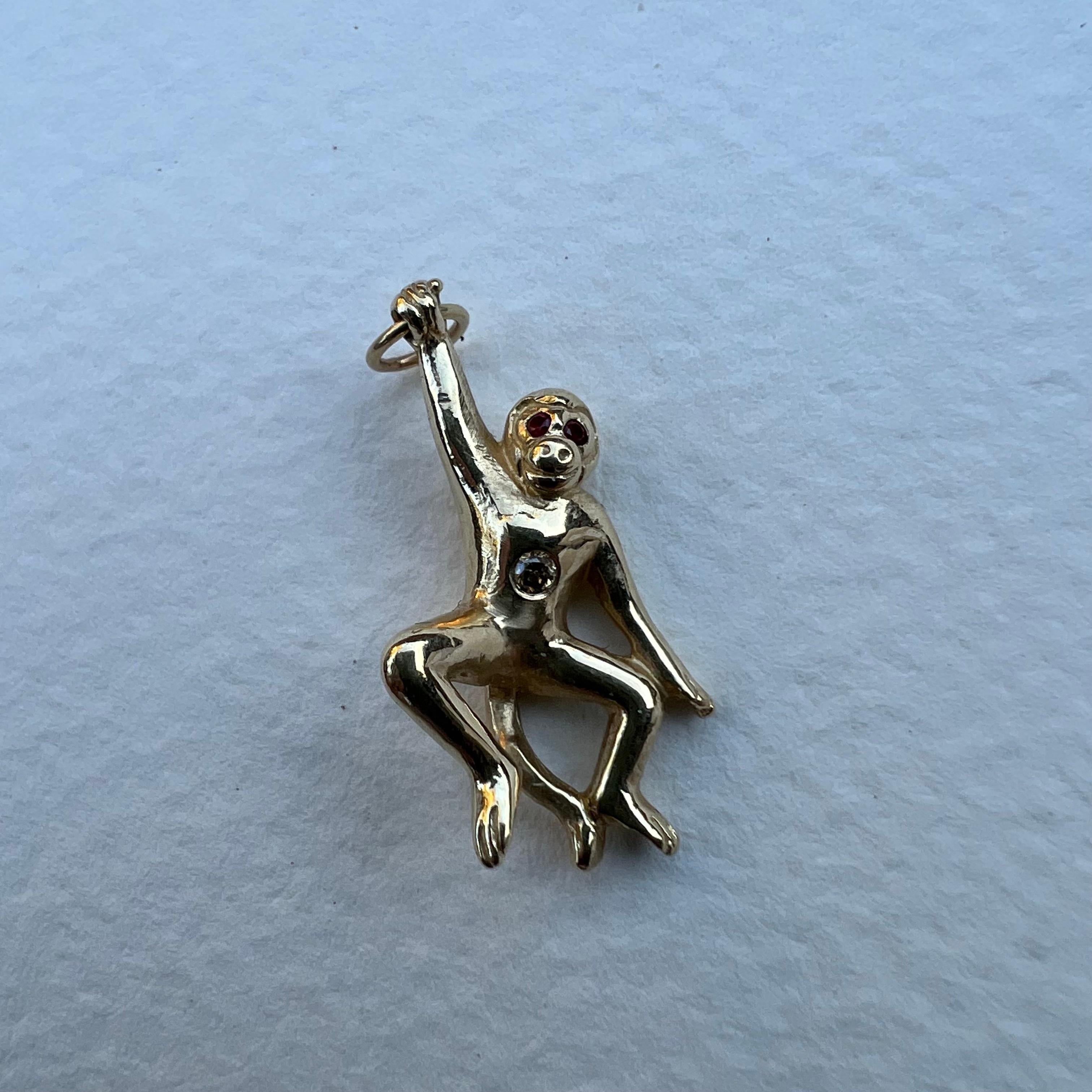 Diamond Ruby Monkey Solid Gold Pendant J Dauphin For Sale 8