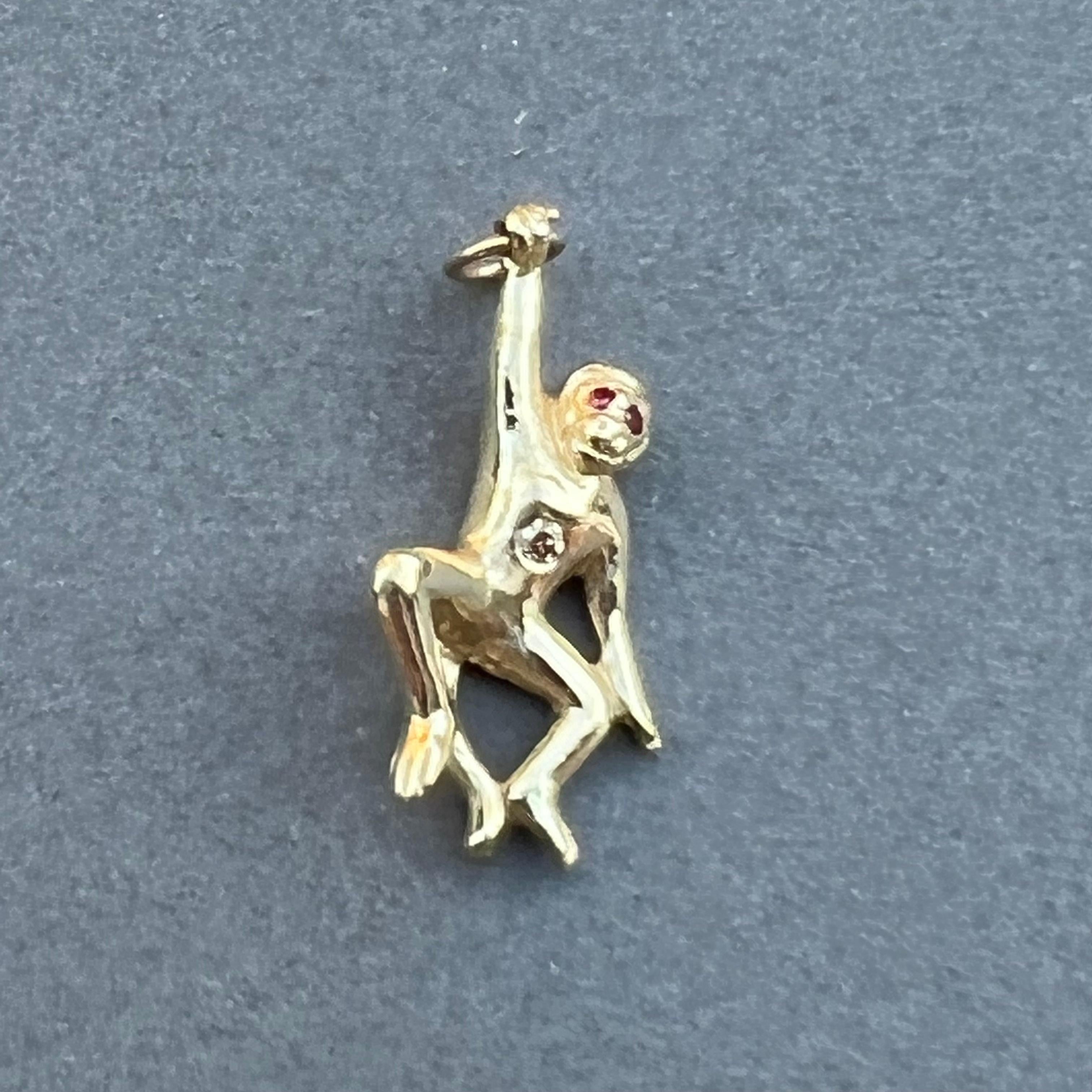 Brilliant Cut Diamond Ruby Monkey Solid Gold Pendant Animal jewelry J Dauphin For Sale