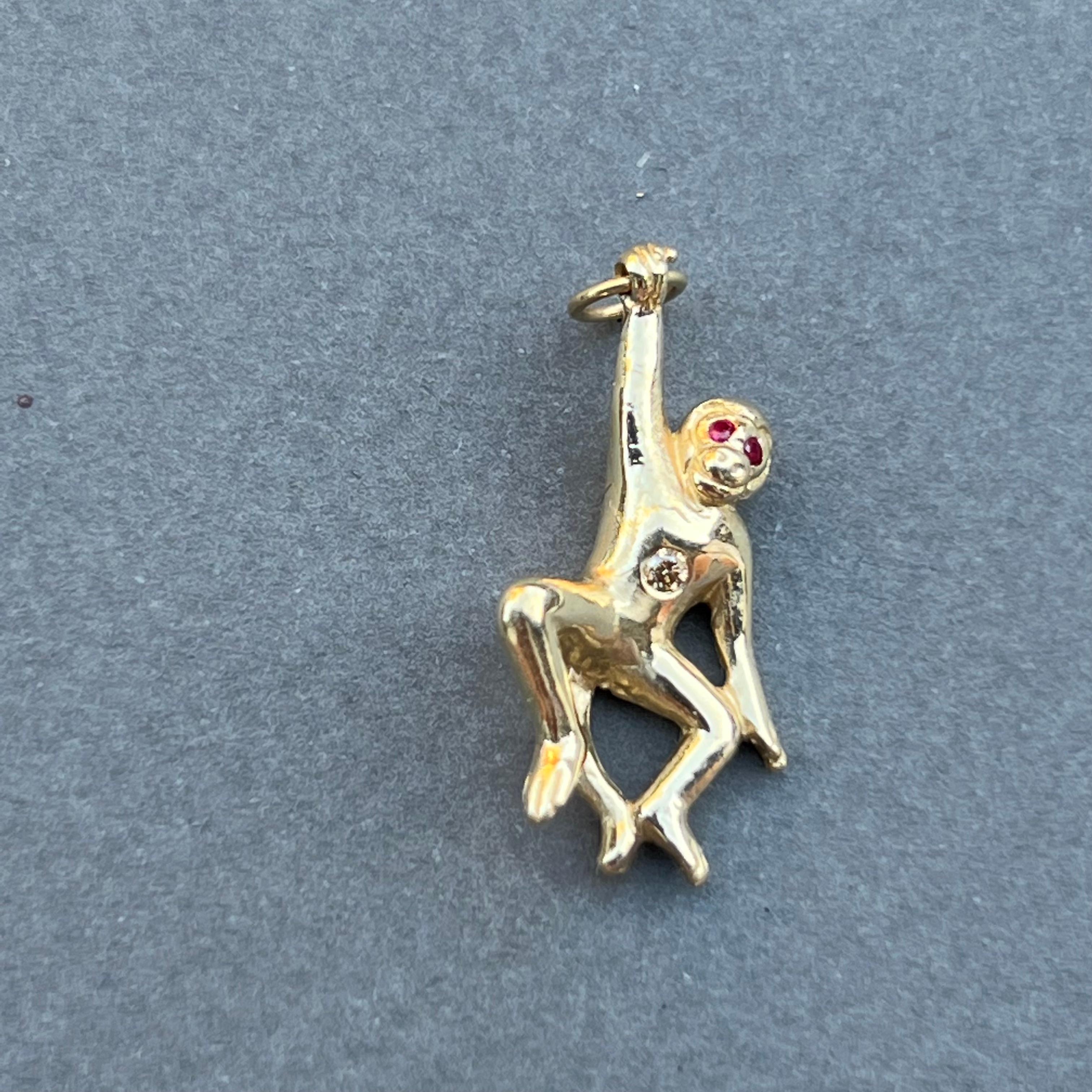 Women's Diamond Ruby Monkey Solid Gold Pendant Animal jewelry J Dauphin For Sale