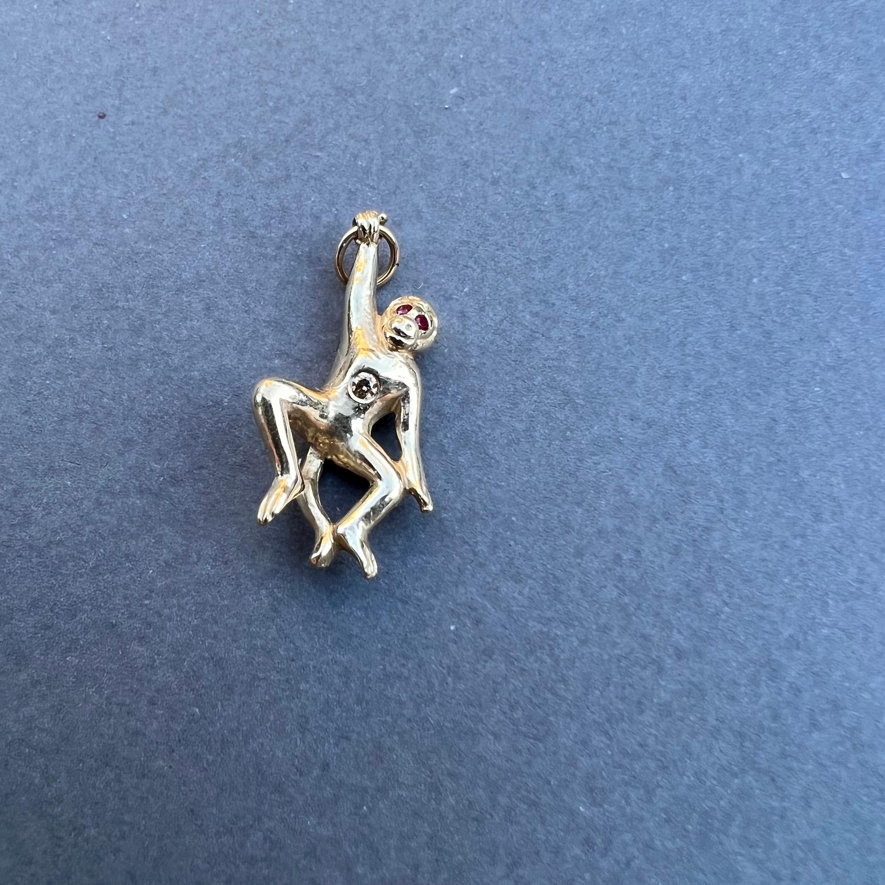 Diamond Ruby Monkey Solid Gold Pendant J Dauphin For Sale 1