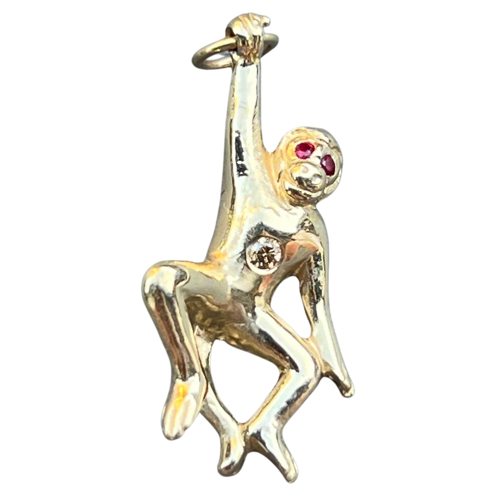 Diamond Ruby Monkey Solid Gold Pendant J Dauphin For Sale