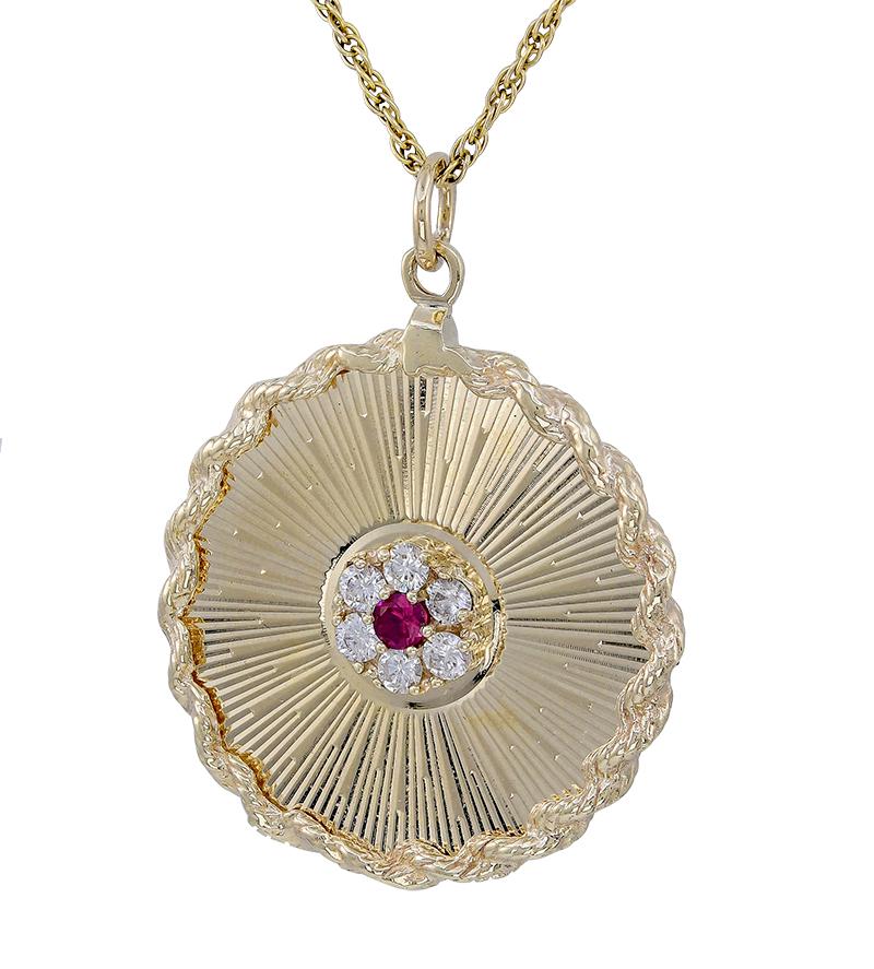 Round Cut Diamond Ruby More Than Yesterday Gold Charm/Pendant For Sale