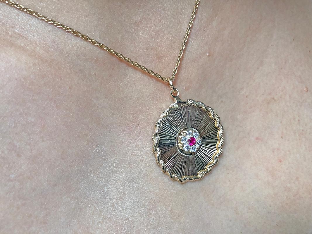Diamond Ruby More Than Yesterday Gold Charm/Pendant In Excellent Condition For Sale In New York, NY