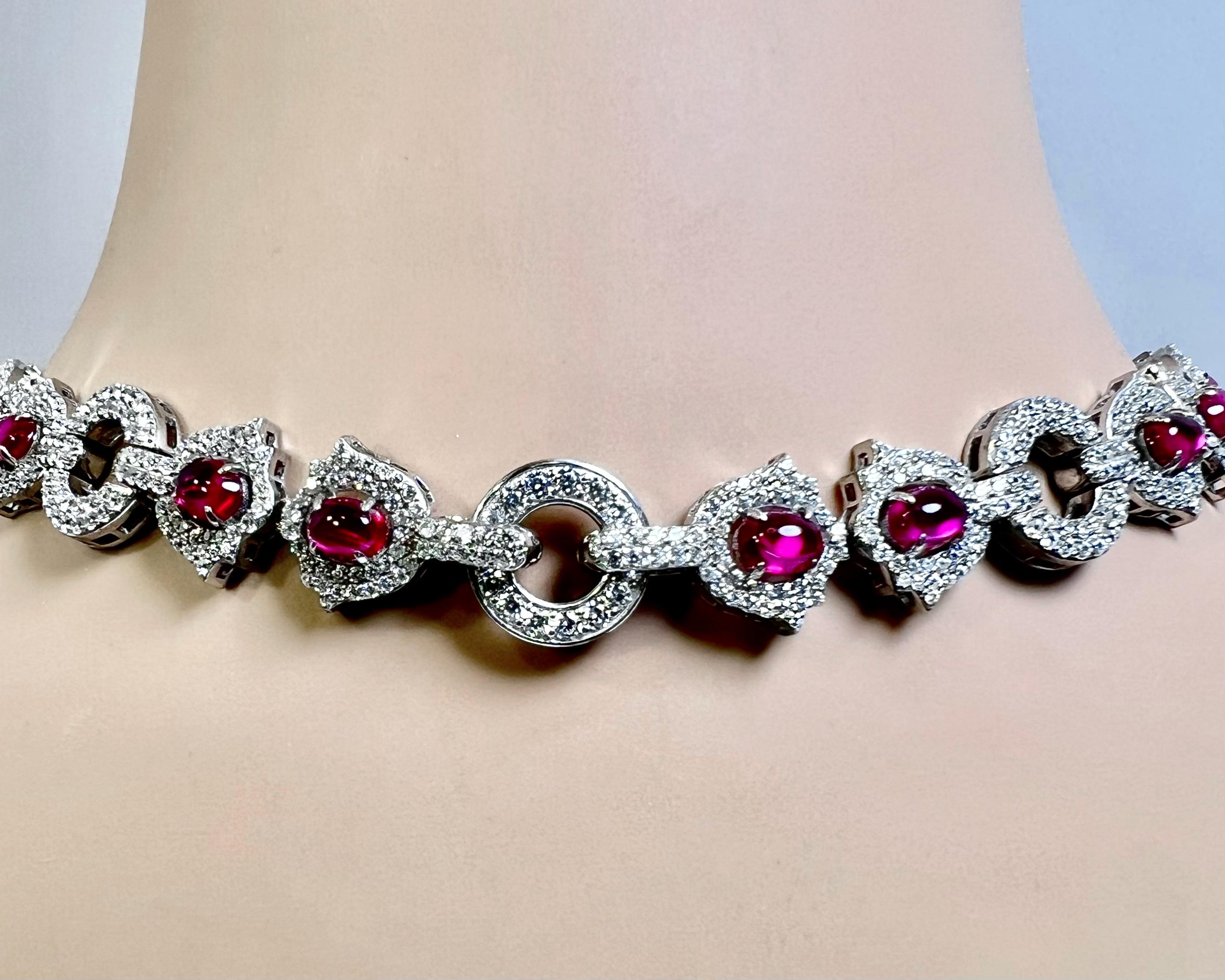Collar de diamantes Rubí Pulsera Pendiente Juego de bisutería de aspecto real Art Decó en venta
