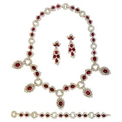 Diamond Ruby Necklace Bracelet Earring Real Looking Costume Jewelry Set