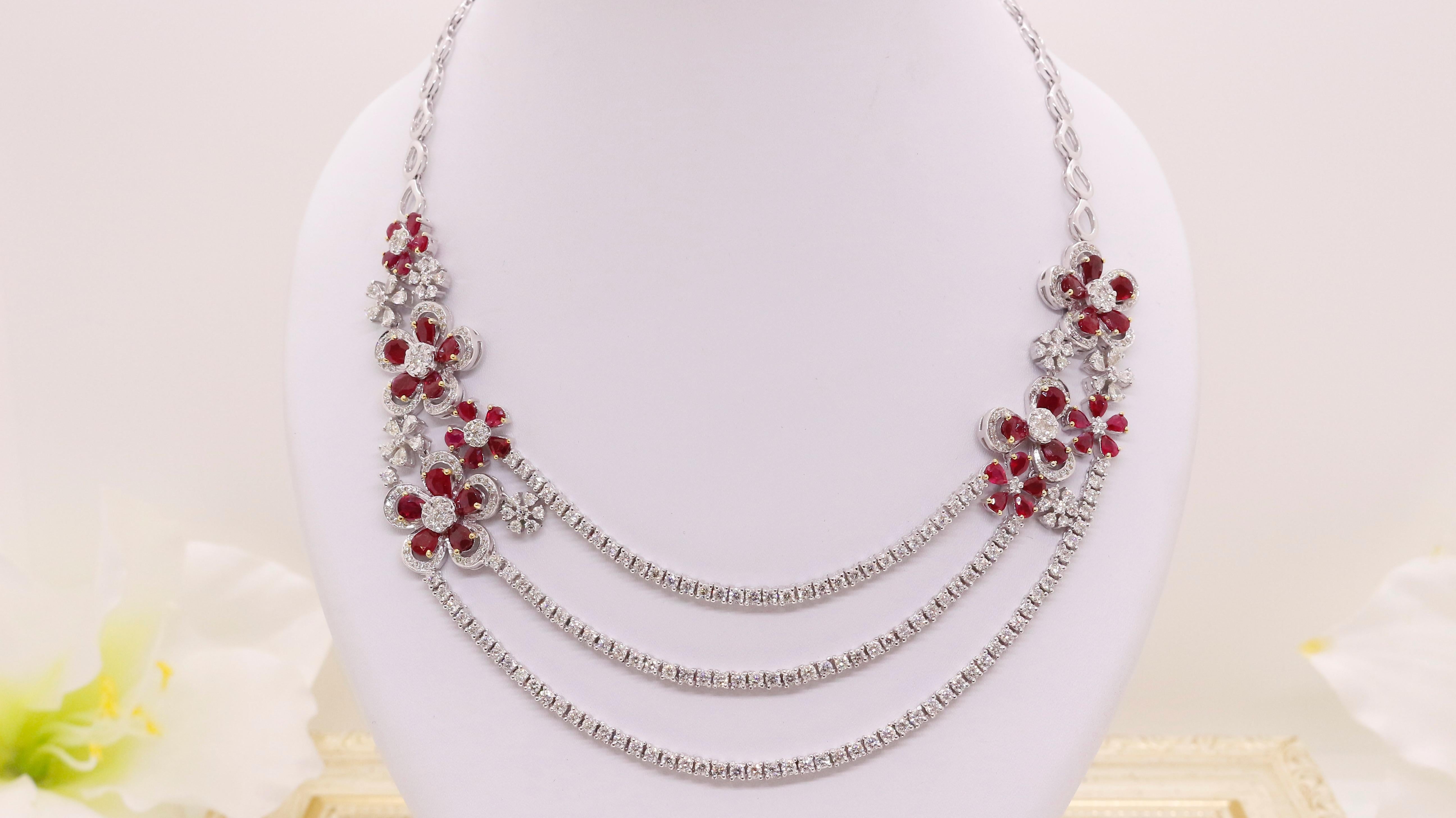 Introducing our exquisite handmade Diamond necklace adorned with stunning rubies! This elegant piece of jewelry is crafted with meticulous attention to detail, making it a truly unique and one-of-a-kind accessory. The side-styled necklace is a