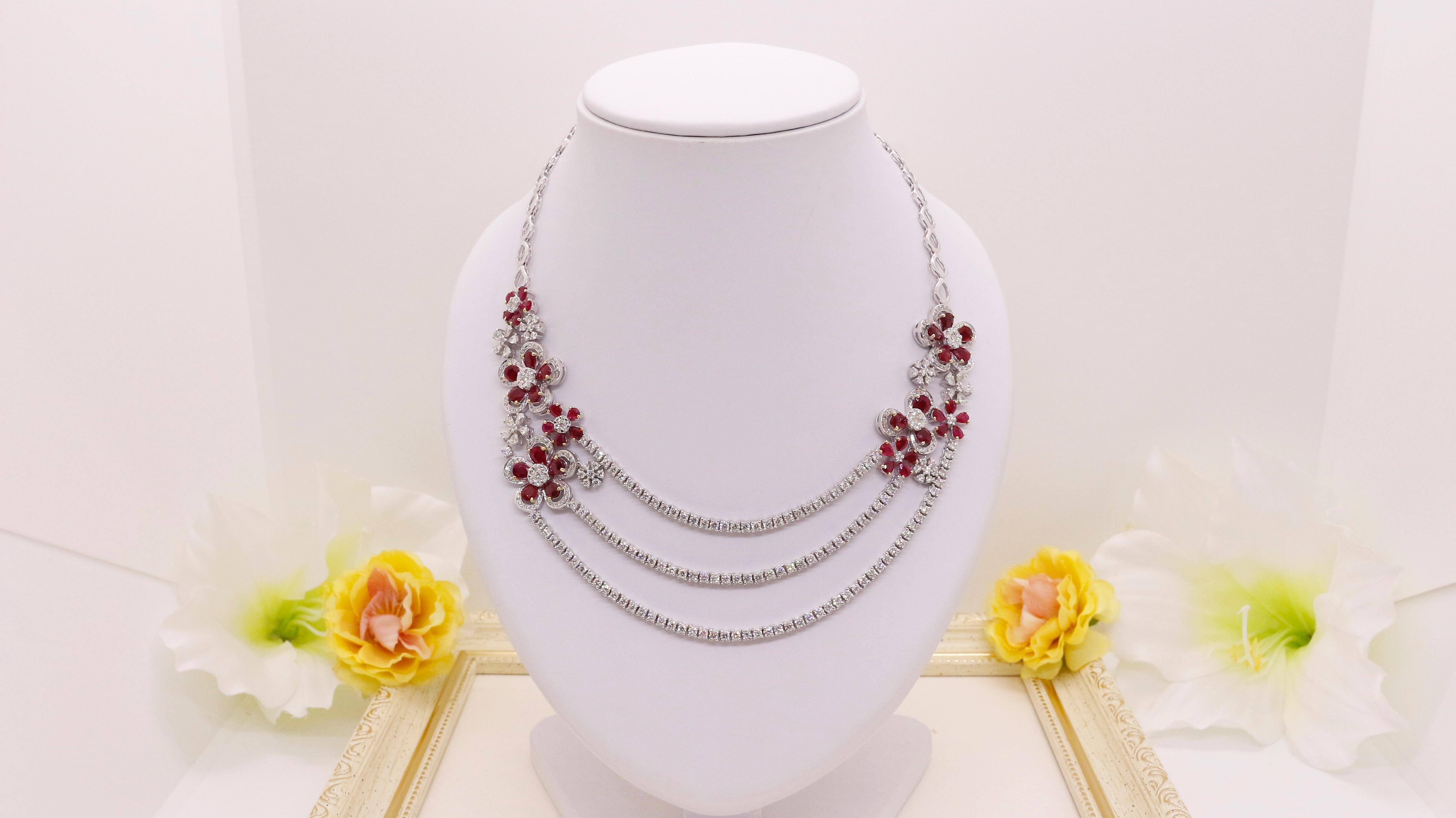 Crisscut Diamond Ruby Necklace For Sale