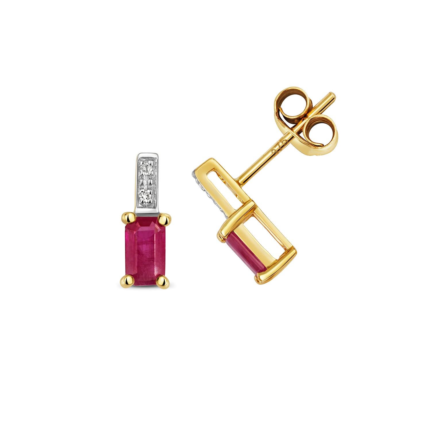 DIAMOND & RUBY OCTAGON CLAW SET STUDS IN 9CT Gold In New Condition For Sale In Ilford, GB