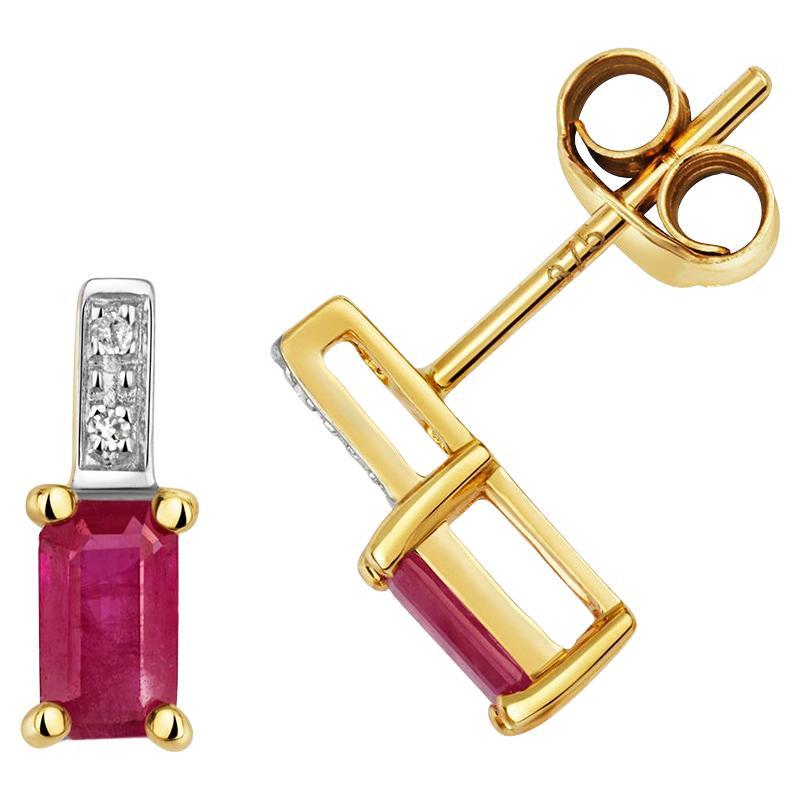 DIAMOND & RUBY OCTAGON CLAW SET STUDS IN 9CT Gold For Sale