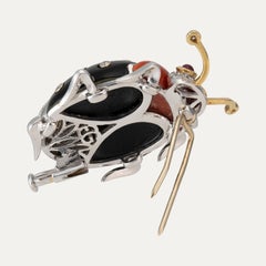 Diamond Ruby Onyx Coral Yellow Gold Ladybird Brooch