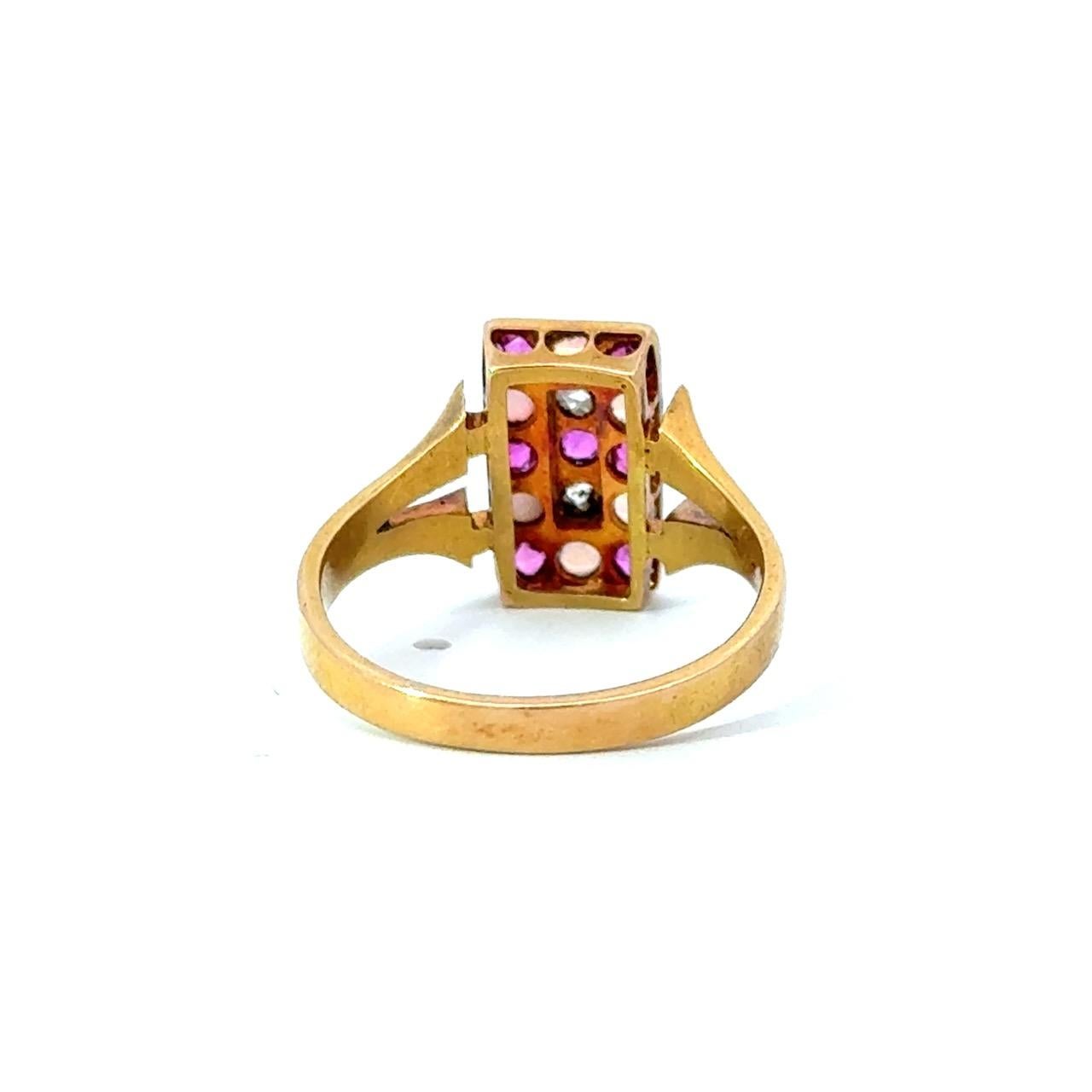 Diamond, Ruby & Opal Antique 18KT Rose Gold Checkerboard Ring For Sale 5