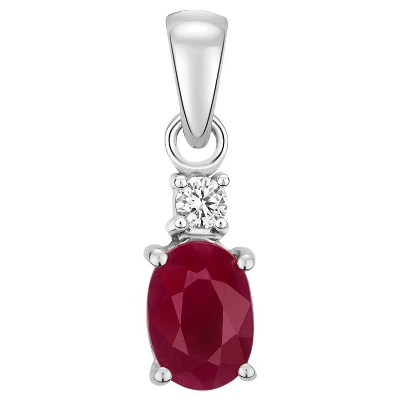 DIAMOND & RUBY OVAL CLAW SET PENDANT IN 9CT WHITE Gold For Sale