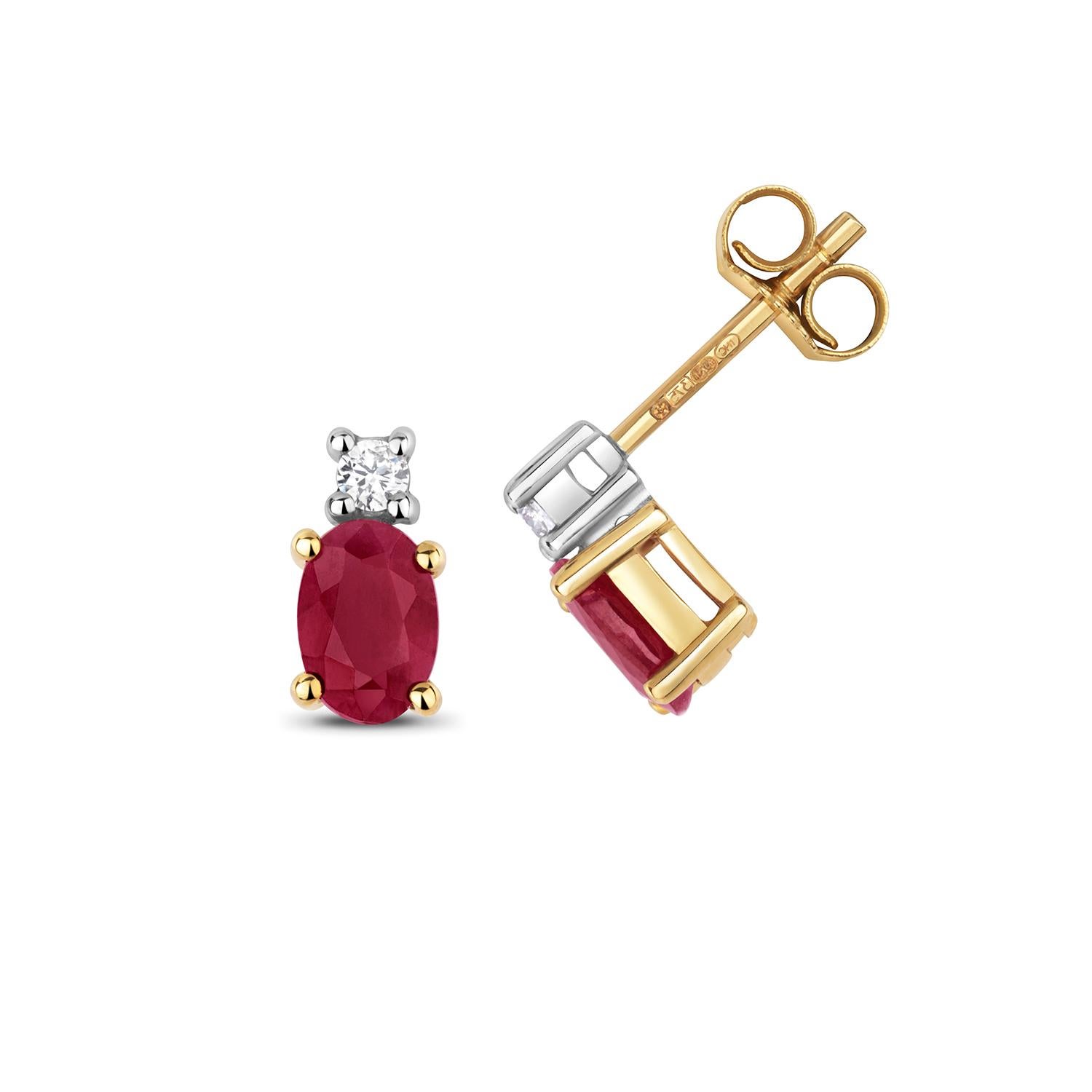 DIAMOND & RUBY OVAL CLAW SET STUDS 9CT Gold In New Condition For Sale In Ilford, GB