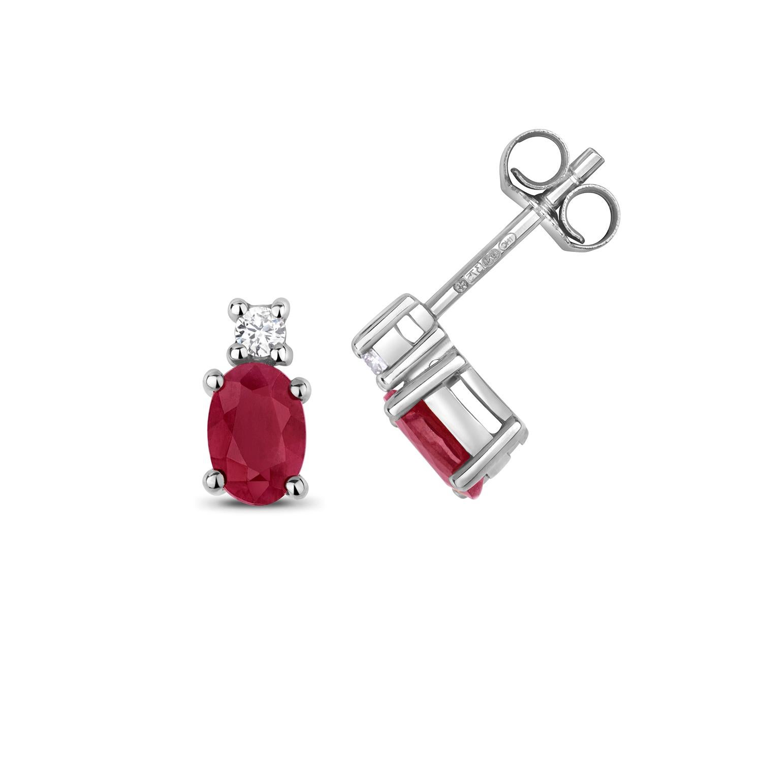 DIAMOND & RUBY OVAL CLAW SET STUDS IN 9CT WHITE Gold In New Condition For Sale In Ilford, GB