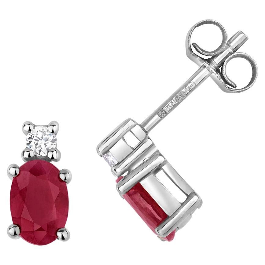 DIAMOND & RUBY OVAL CLAW SET STUDS IN 9CT WHITE Gold For Sale