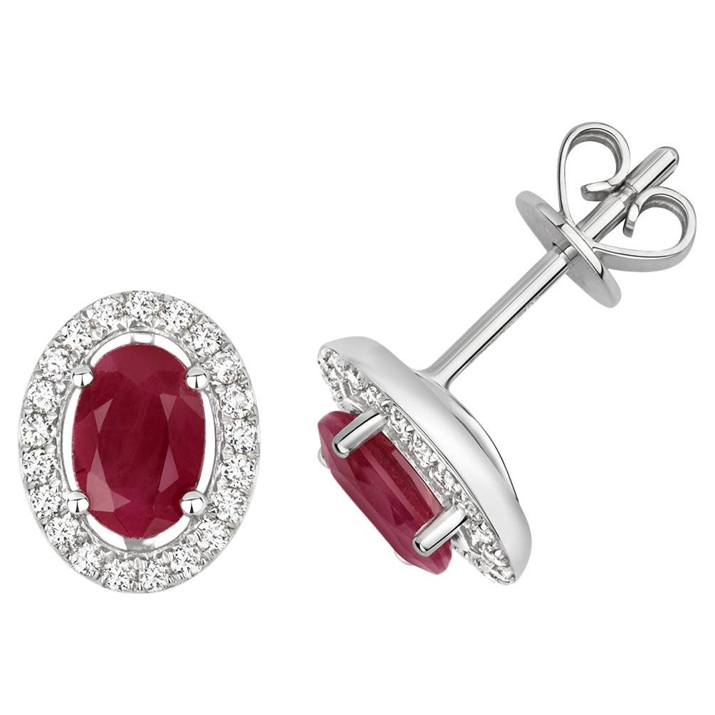 DIAMOND & RUBY OVAL HALO STUDS IN 9CT WHITE Gold