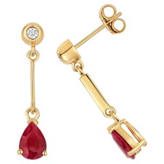 DIAMANT & RUBY PEAR SHAPE BAR DROPS IN 9CT Gold