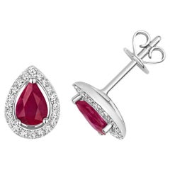 DIAMOND & RUBY PEAR SHAPE HALO-STUDS IN 9CT WEISSEM Gold